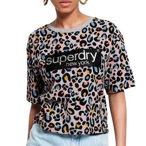 Superdry Liona Grey Leopard Short Sleeve Lilly Graphic Shirt Size 10